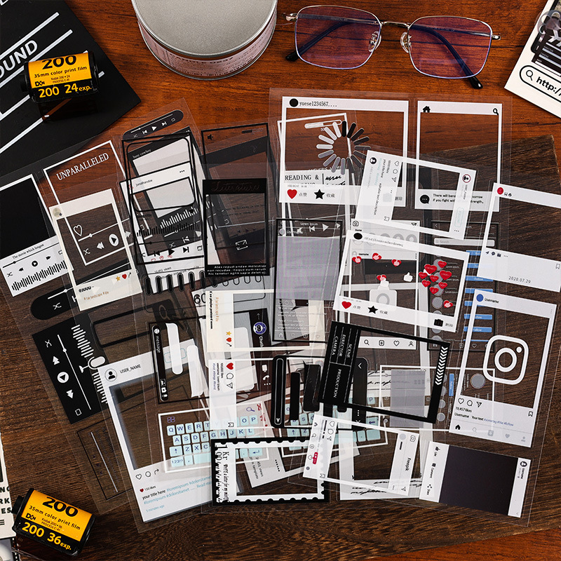 Especimen de tiempo transparente pegatinas impermeables paquete di tela de mano película pegatinas retro pegatinas de material de tarjeta pet-goo