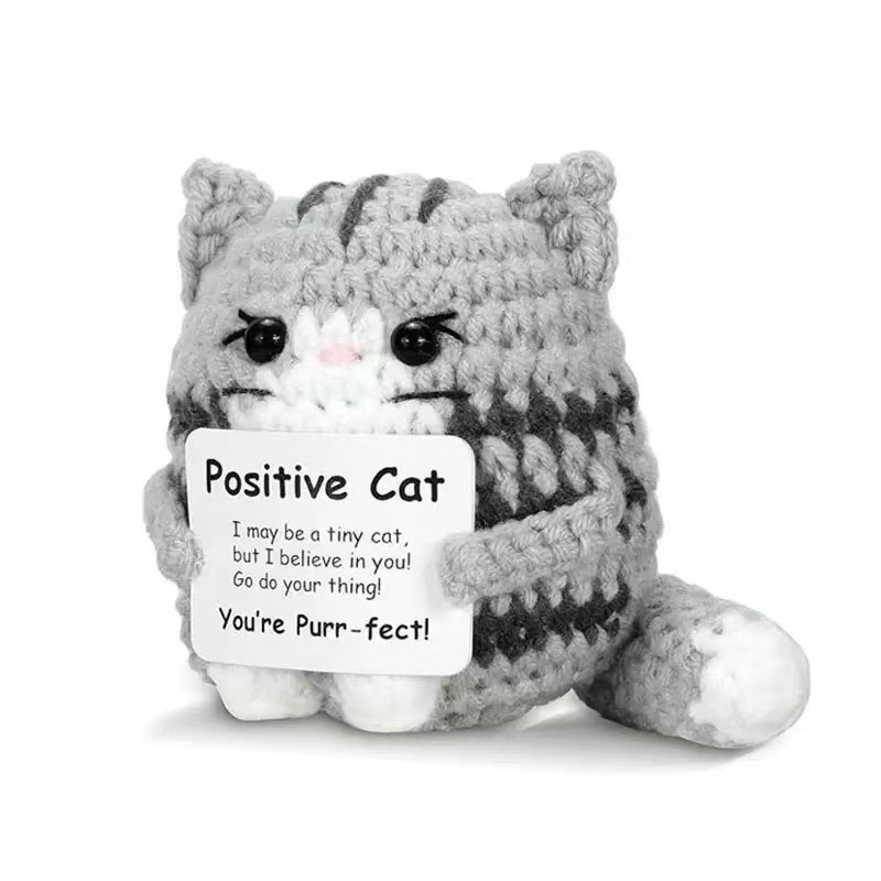 跨境亚马逊热销新品可爱Positive Crochet Cat 钩针小猫积极玩偶|undefined