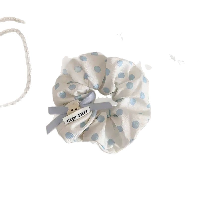 Koreaanse blauwe stippen scrunchie voor dames haaraccessoire_voghion.com