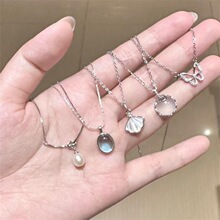白月光五件套海蓝宝设计项链吊坠月光石轻奢简约高级百搭颈链锁骨