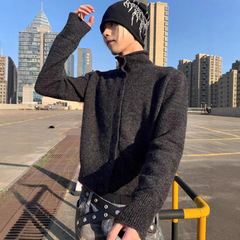 韩国 羊毛混纺卷边开衫纽扣长毛毛织保暖高领针织开衫毛衣百搭棉
