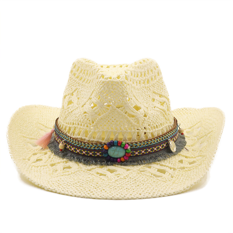 Chapeau De Paille De Cowboy Naturel Tissé À La Main display picture 11