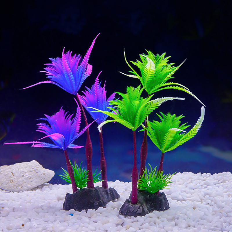 Adornos de acuario decoración pequeña estilo marino simulación decoración de cocoteros pecera paisajismo hierba de agua falsa cocoteros