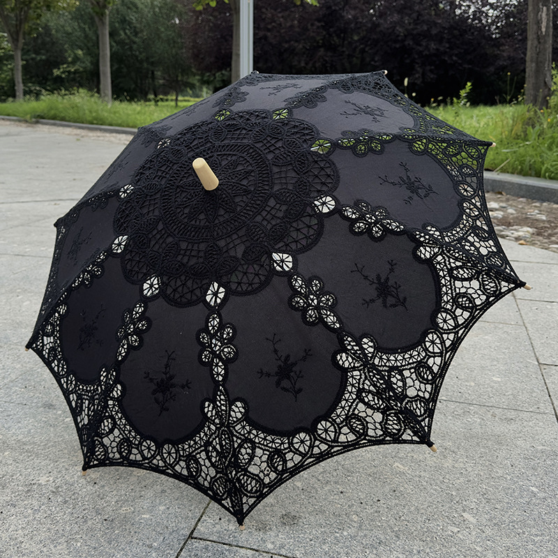 Wedding Lace Umbrella Bridal Lace Umbrella Wood Medium Stick Creative Umbrella Shooting Props Wedding Supplies Wedding Decorative Umbrella