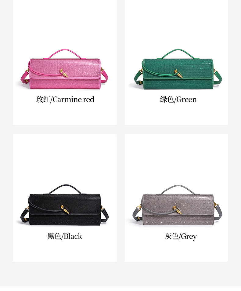 Trendige Diamant-Baguette-Abendtasche, Exquisite Horizontale Crossbody-Handtasche, Lange Geldbörse & Handytasche, Einschultrige Damenhandtasche – Detail 7