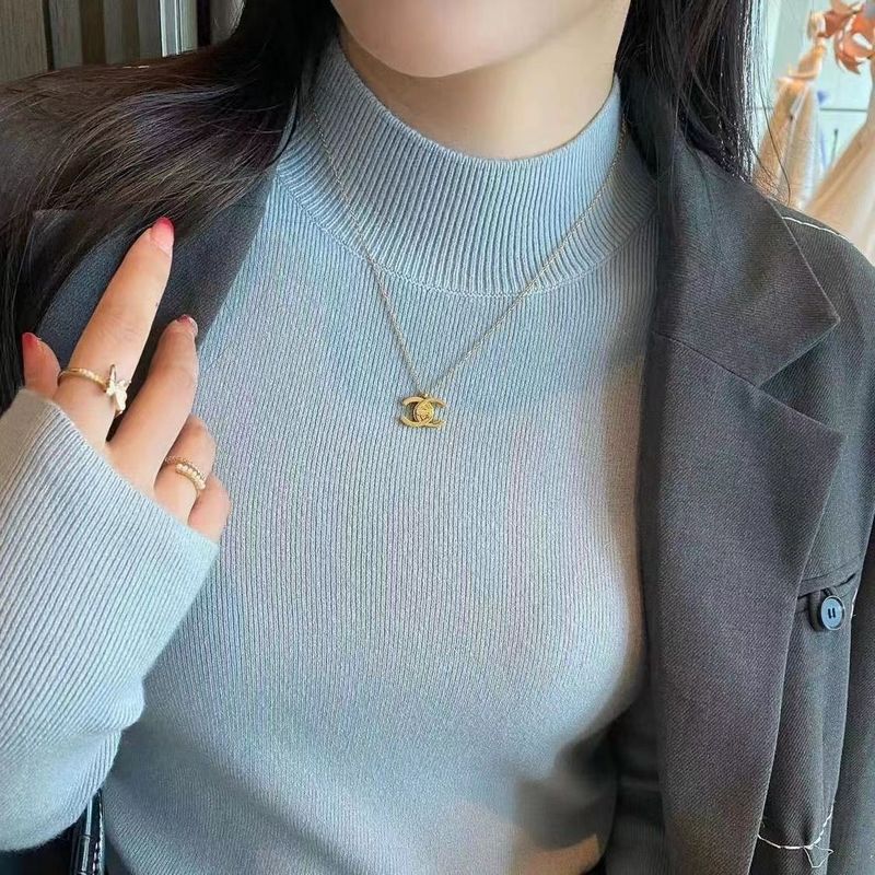 半高领打底衫女秋冬新款修身毛衣洋气显瘦针织衫上衣冰丝肩带款|undefined