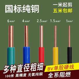 电线散剪国标阻燃家用线BV1/1.5/2.5/4/6/10平方单芯一米零剪硬线