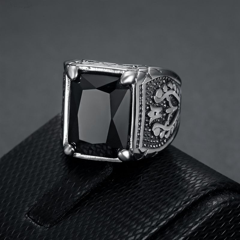 Retro Flower Stainless Steel Inlay Zircon Rings 1 Piece