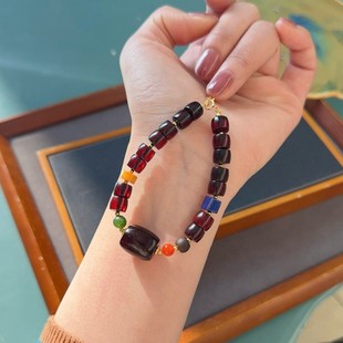 Natural blood pepper straight cut old single circle bracelet new Chinese retro Joker blood pepper bracelet manufacturers wholesale
