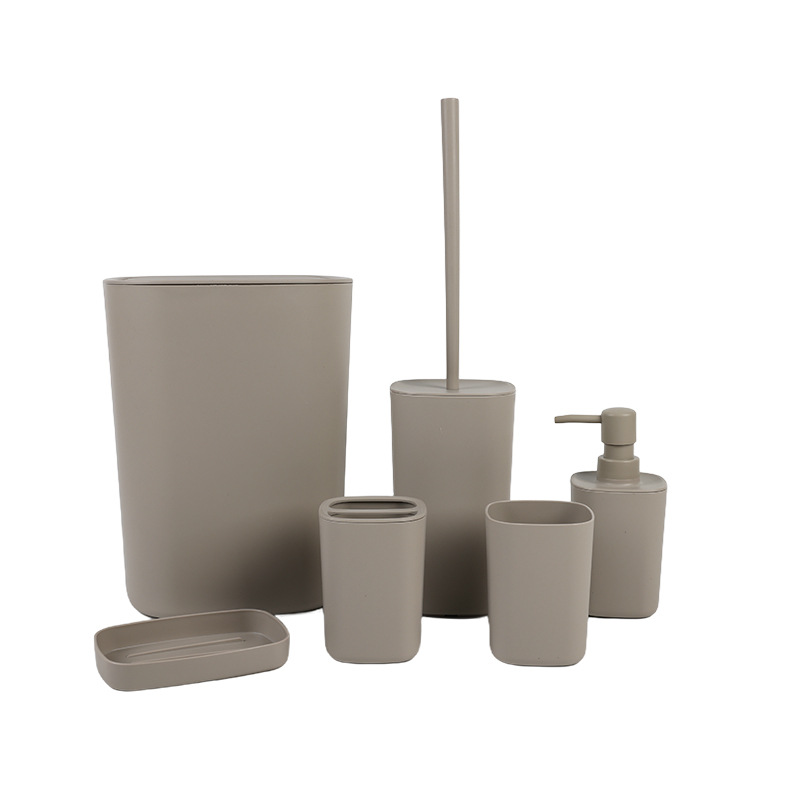 Baño cuadrado de plástico de lavado set de seis piezas de almacenamiento de lavado set de basura set de cepillo de dientes set
