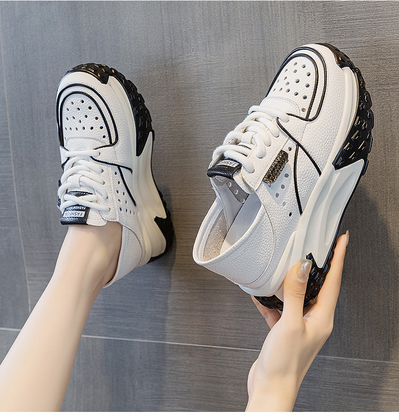 Giày sneaker nữ da thật đế dày phong cách thể thao tăng chiều cao, có thể xỏ như dép, mẫu hè 2026 — M2328 màu tím, M2328 màu đen, M2328 Màu Đỏ, M2328 màu xanh lá chi tiết 11