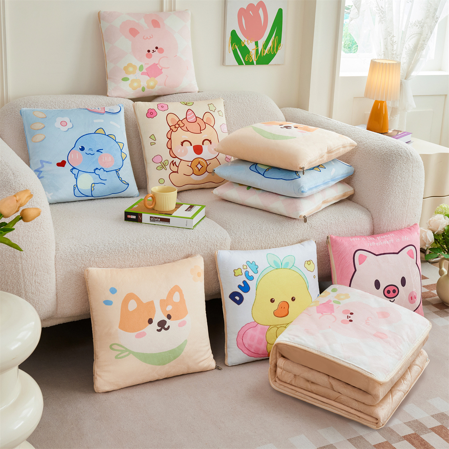 马年抱枕被子两用定制logo二合一车载靠垫被办公室午睡加厚靠垫枕