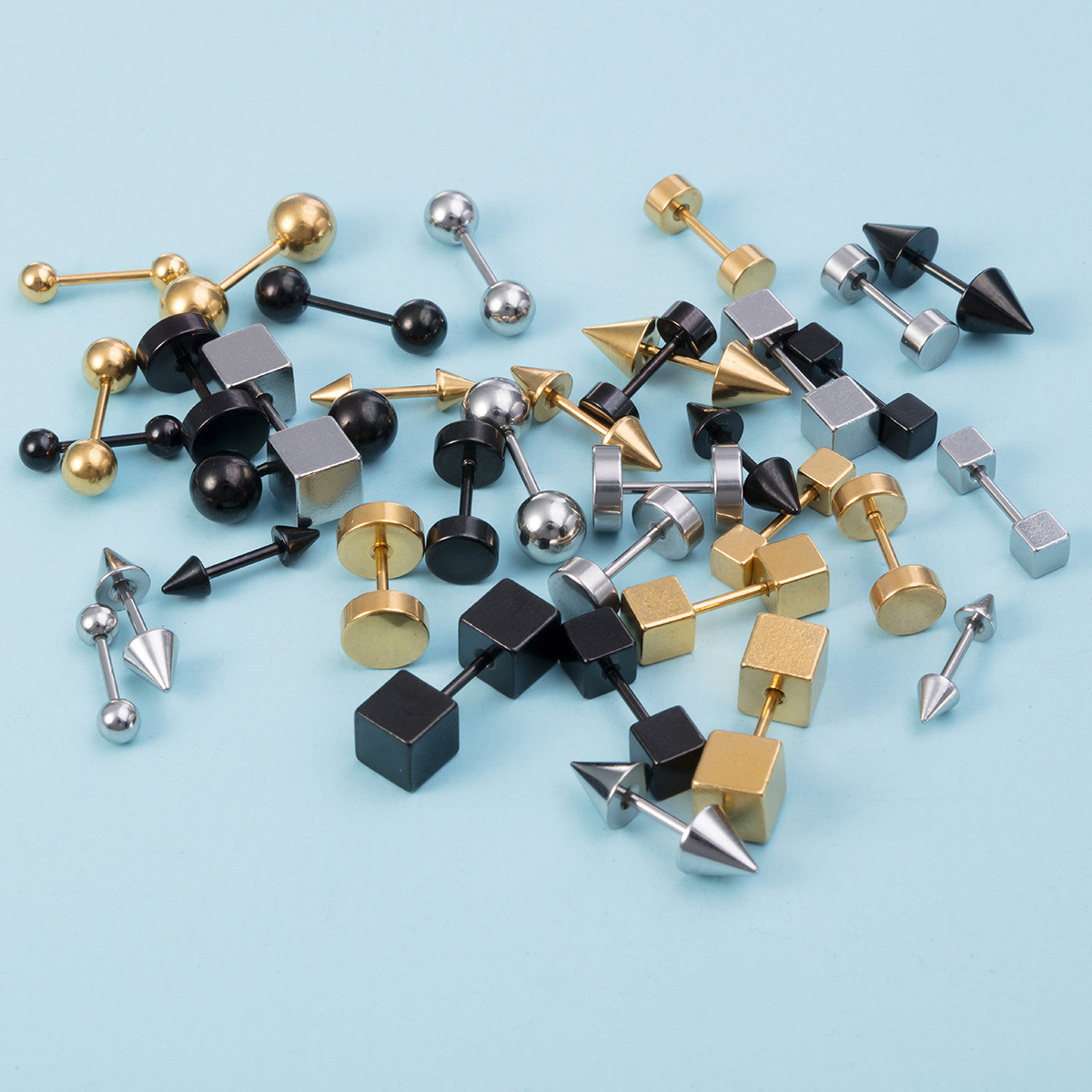 Simple Style Round Square Stainless Steel Plating Ear Studs 3 Pieces