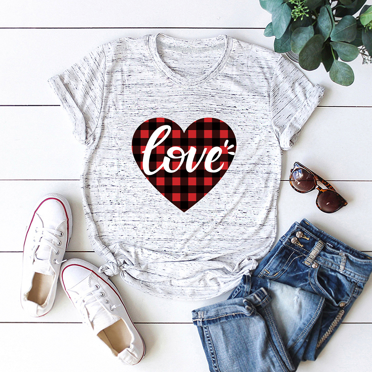 In Stock! Cross-border  Hot European And American Women's Clothing Top Valentine's Day Love Short-sleeved T-shirt For Women display picture 5