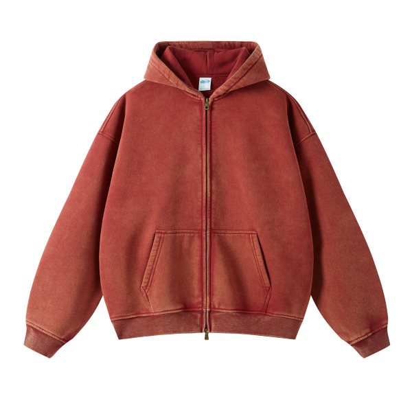Herrenbekleidung High Street Retro Batik gewaschener alter Kapuzenpullover mit Reißverschluss Übergroßer loser Hoddies-Hoodie_voghion.com