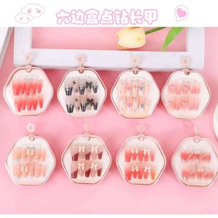 New Two-Yuan Store Wearable Fake Nail Patches, Manicure Patches for Female Students, Mesh-Like Shiny Diamond Bow Nail Patches