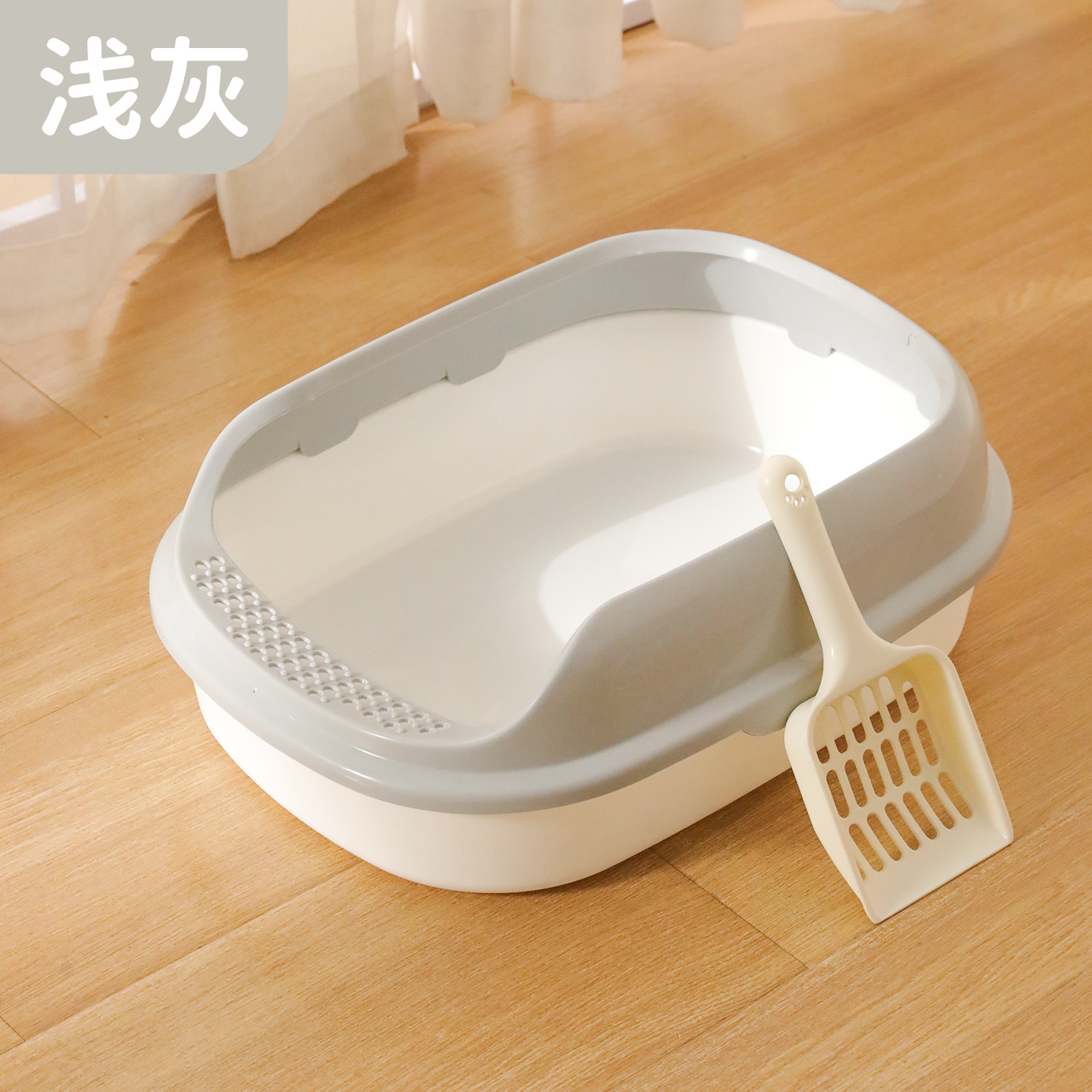 강화된 균열 방지 마카롱 반밀폐형 고양이 배변 상자 - 밝은 회색