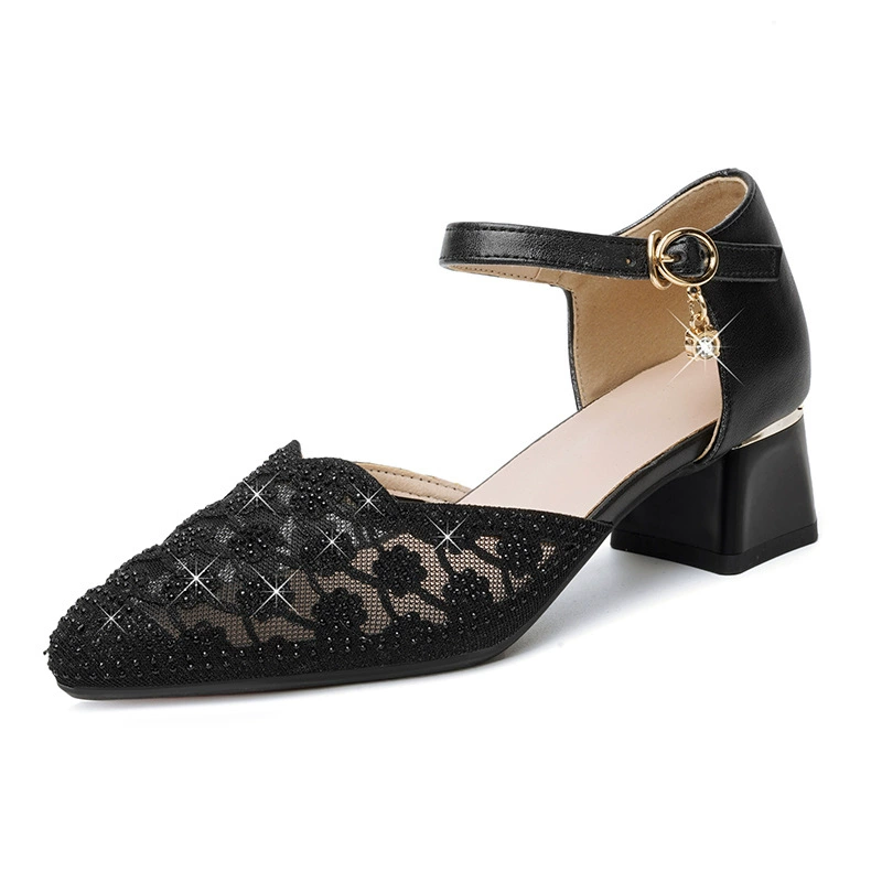 DM7563 24 Весенние женские босоножки на сетке с кружевами иankle strap, 4см блок-каблук