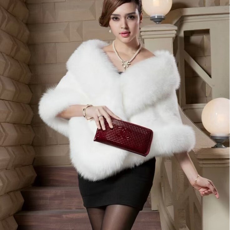 9- Bridal Faux Fox Fur Shawl Autumn and Winter Wedding Cape Wedding Dress Cheongsam Fur Cloak Coat for Mother