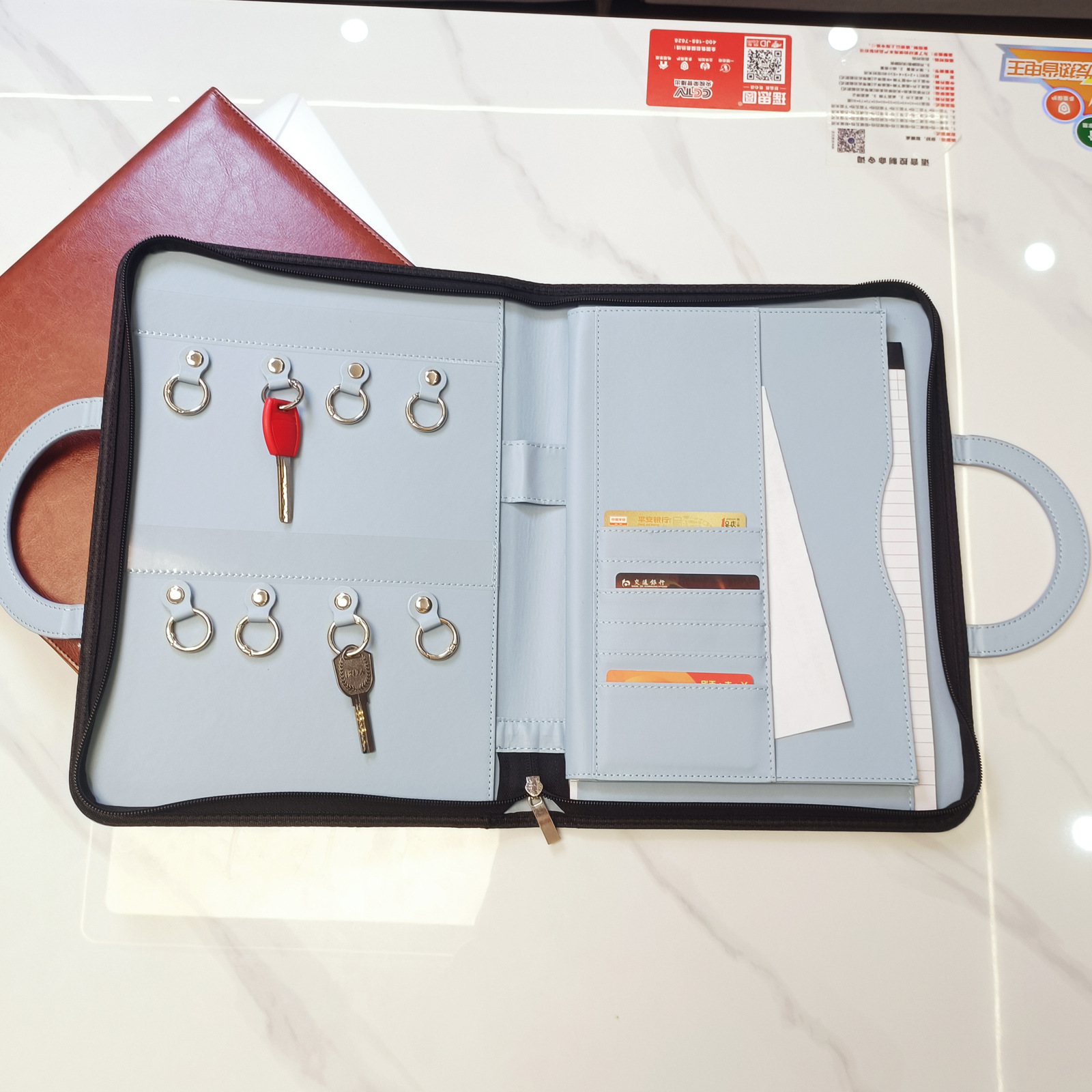 pu多功能交房钥匙包定制拉链文件夹活页多卡位卡包风琴|ru