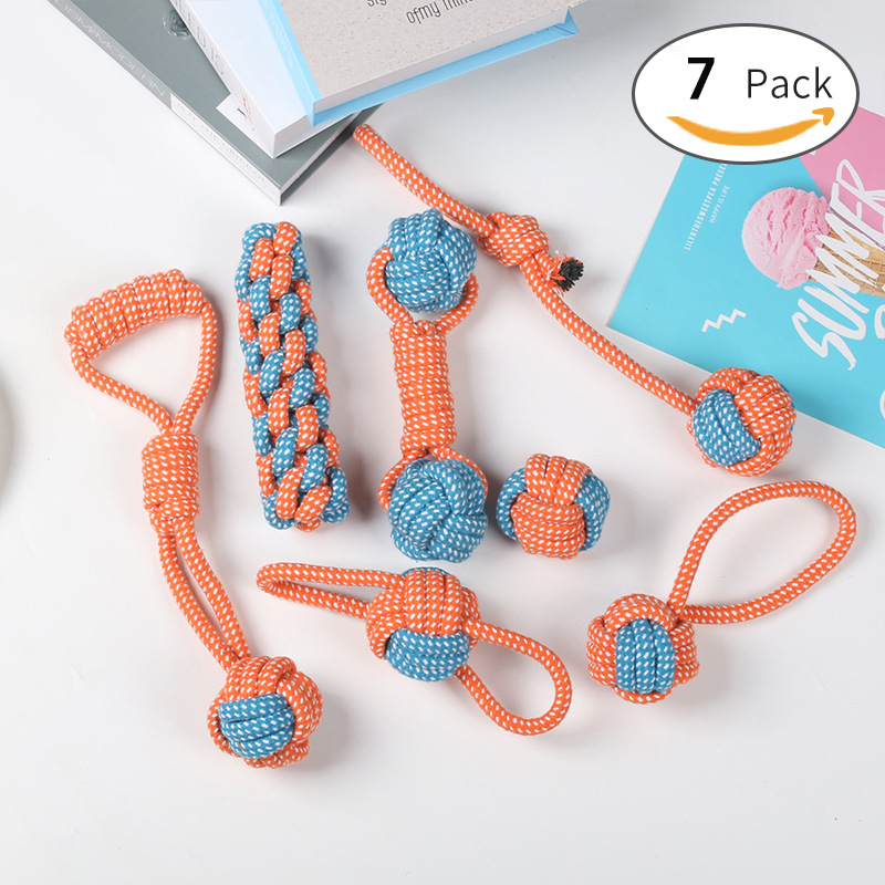Productos para mascotas, cordón de algodón, dientes de molienda, juguetes para perros, bolas de juguetes para perros pequeños y medianos, juego de juguetes para perros