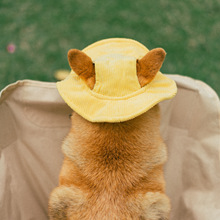 狗帽子可爱露耳朵渔夫帽猫柴犬柯基宠物防晒小黄帽大狗夏天遮阳帽