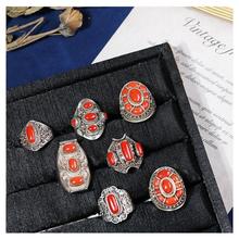 尼泊尔手工银饰品开口食指戒指环民族风镶嵌红宝石马鞍戒男女