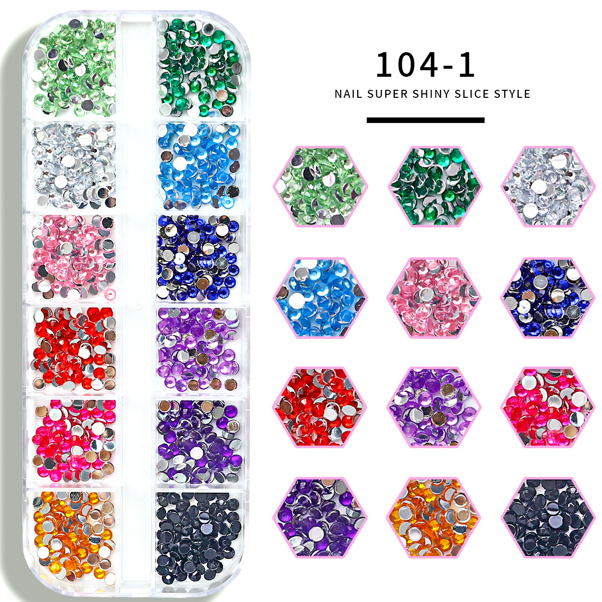 Set de joyas de uñas 12 barras de joyas taladro de uñas largo taladro de fondo plano mezclado taladro de forma especial superbrillante accesorios de uñas