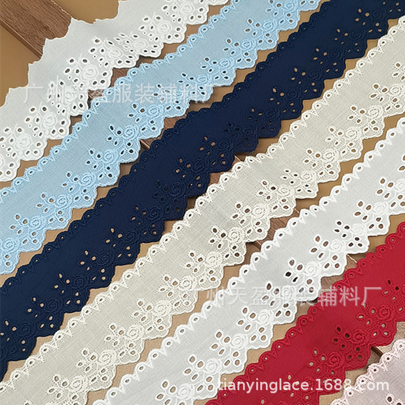 Tianying 6cm in stock white hollow cotton embroidery lace fabric children's collar decorative lace accessories wholesale Tianying 6cm in stock white hollow cotton embroidery lace fabric children's collar decorative lace accessories wholesale