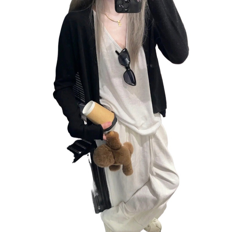 /魔西女王灰色针织开衫女春秋薄款慵懒感软糯坎肩外套|undefined