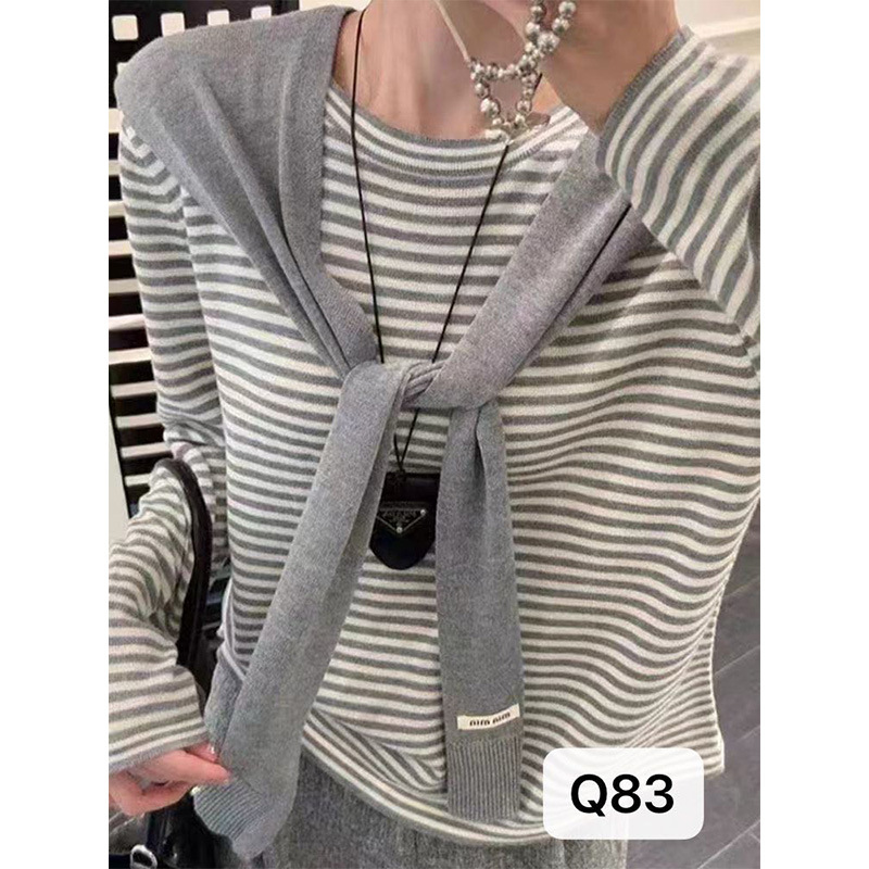 High-End Elegant Shawl Striped Pullover Knitwear Loose and Versatile Slimming Look Top Women's Knitwear Knitwear Factory