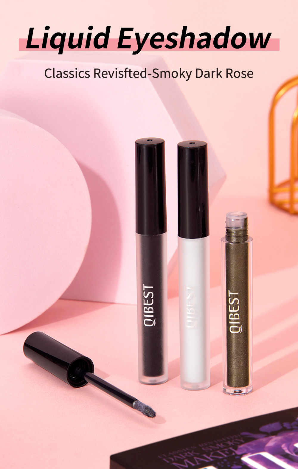QIBEST Cross-border Cement Grey Eyeshadow Liquid Matte Pearlescent Fine Flash Dark Style European and American punk Smoky Eye Eyeshadow Liquid details Picture