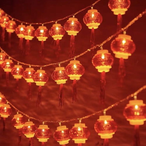 LED新年小彩灯流苏太阳能红灯笼灯串中国结春节阳台庭院喜庆闪灯