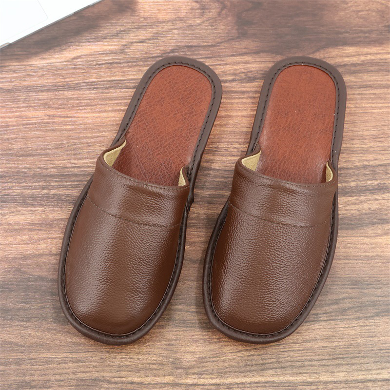 Thickened Cowhide Sole Slippers, All-Season Leather Slippers, Indoor Non-Slip Home Slippers, Closed-Toe Couple Style Genuine Leather Slippers for Indoor Use