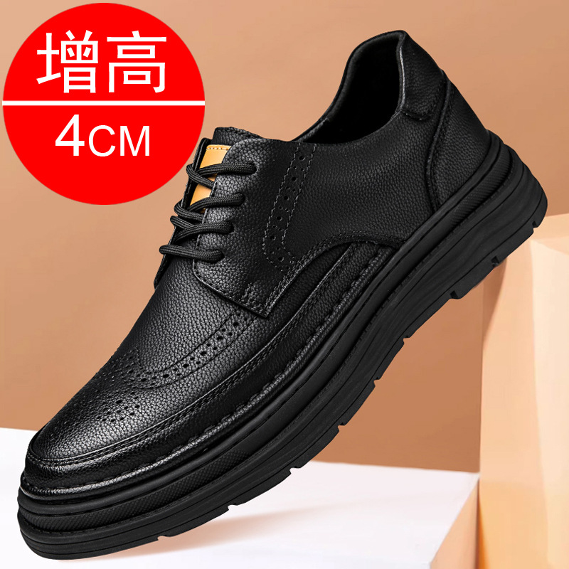 Men's Shoes Autumn New Business Casual Leather Shoes Invisible Inner Height-increasing Shoes 4cm Trendy British Style Men's Height-increasing Shoes