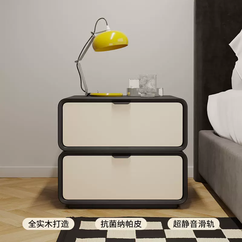 奶油床头柜家用小型实木收纳简约现代轻奢新款卧室床边柜极简高级