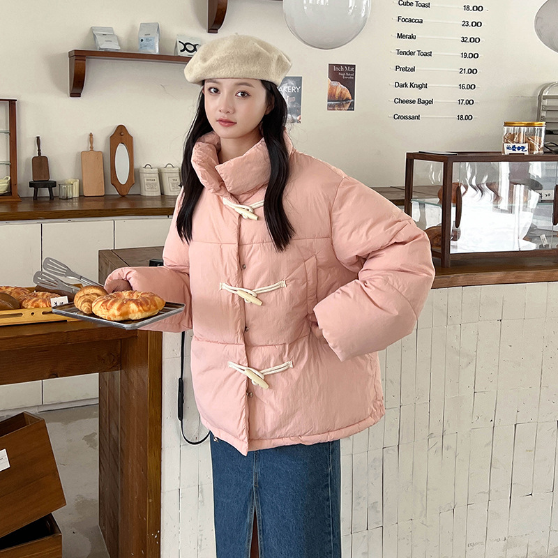 여성용 뿔 버튼 다운 코튼 코트 오버 사이즈 겨울 새로운 한국 스타일 루즈한 코튼 코트