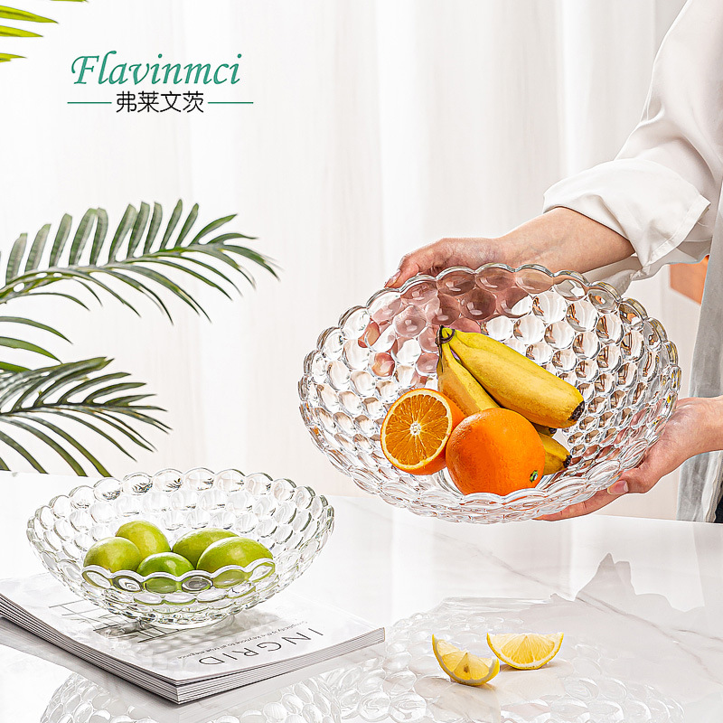 个性气泡玻璃果盘零食盘干果盘糖果盘家用客厅茶几大容量水果盘