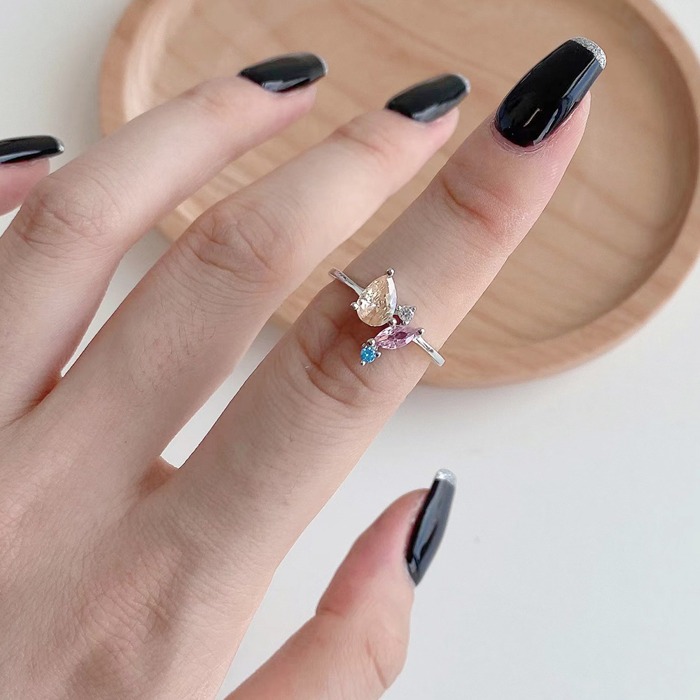 Glam Water Droplets Sterling Silver Plating Zircon Rings