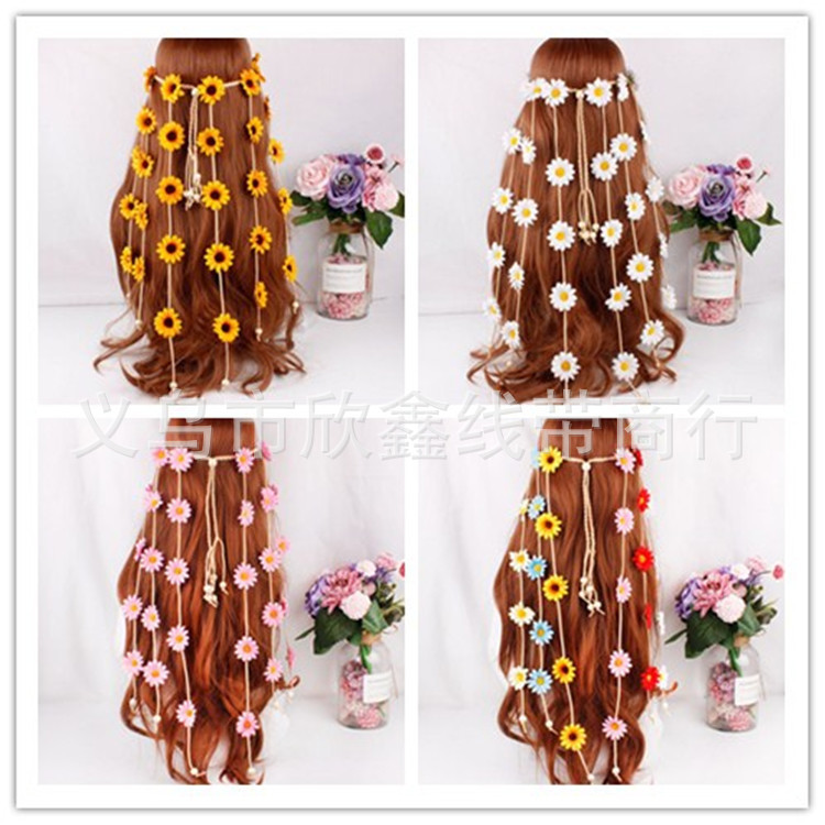 Banda para el cabello tocado guirnalda flor girasol Daisy diadema bohemio Anillo para el cabello Área escénica fabricantes de accesorios para el cabello suministro ahora