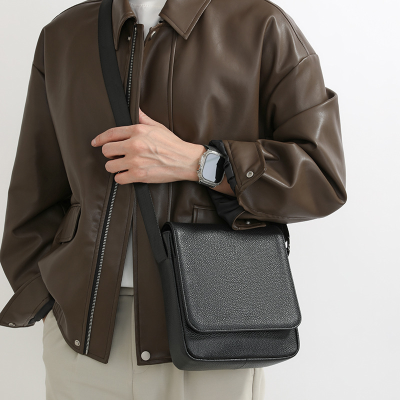 Cross-Border New Simple First-Layer Cowhide Crossbody Bag, Classic Popular Bag, Genuine Cowhide Vertical Men's Shoulder Bag