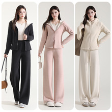 加工定制运动卫衣套装女直筒休闲冬加绒加厚连帽两件套批发Y8857