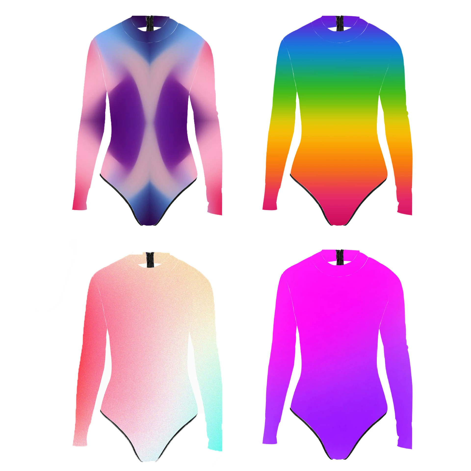 2025 Amazon Summer Новый градиент цвет дамы с длинными рукавами купальник с 3D цифровой принтом купальник высокого уровня