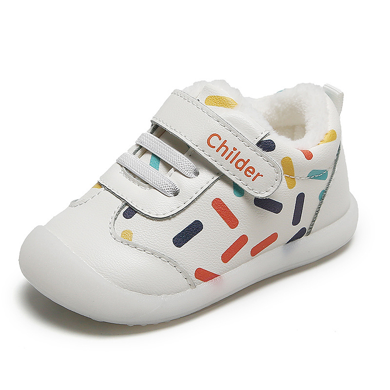 Zapatos para niños 2023 zapatos de bebé de estilo coreano de invierno zapatos de niño de fondo suave con forro polar Velcro niños y niñas zapatos de bebé dos zapatos de algodón