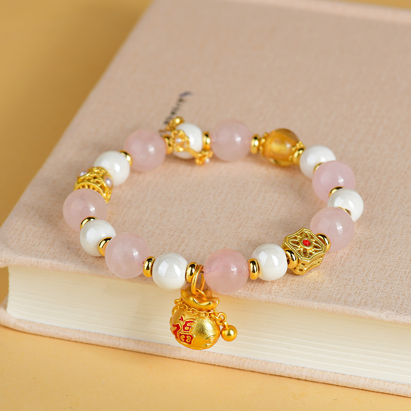 Polvo natural al por mayor cristal porcelana blanca pulseras bolsas de bendición colgante retro estilo nacional red explosión pulseras regalos de mujeres