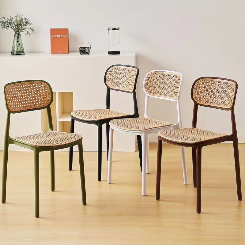Silla de plástico imitación de caña red maquillaje respaldo silla de mahjong para adultos silla de comedor comercial al aire libre apilable