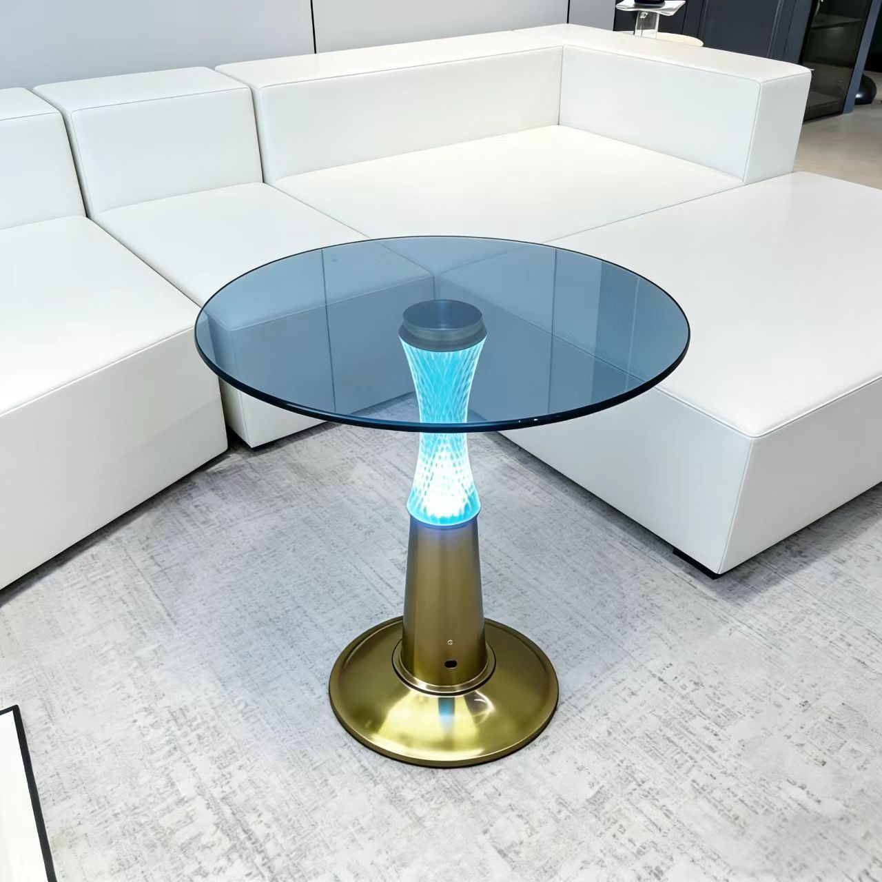 Factory Direct Supply of Light Luxury Glass Coffee Tables, Restaurant High-Legged Illuminated Bar Tables, and Home-Use Trendy Ambient Light Side Tables