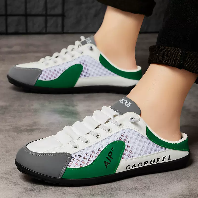 鞋子男休闲鞋一脚蹬包头半拖鞋透气网面软底舒适夏季户外懒人单鞋