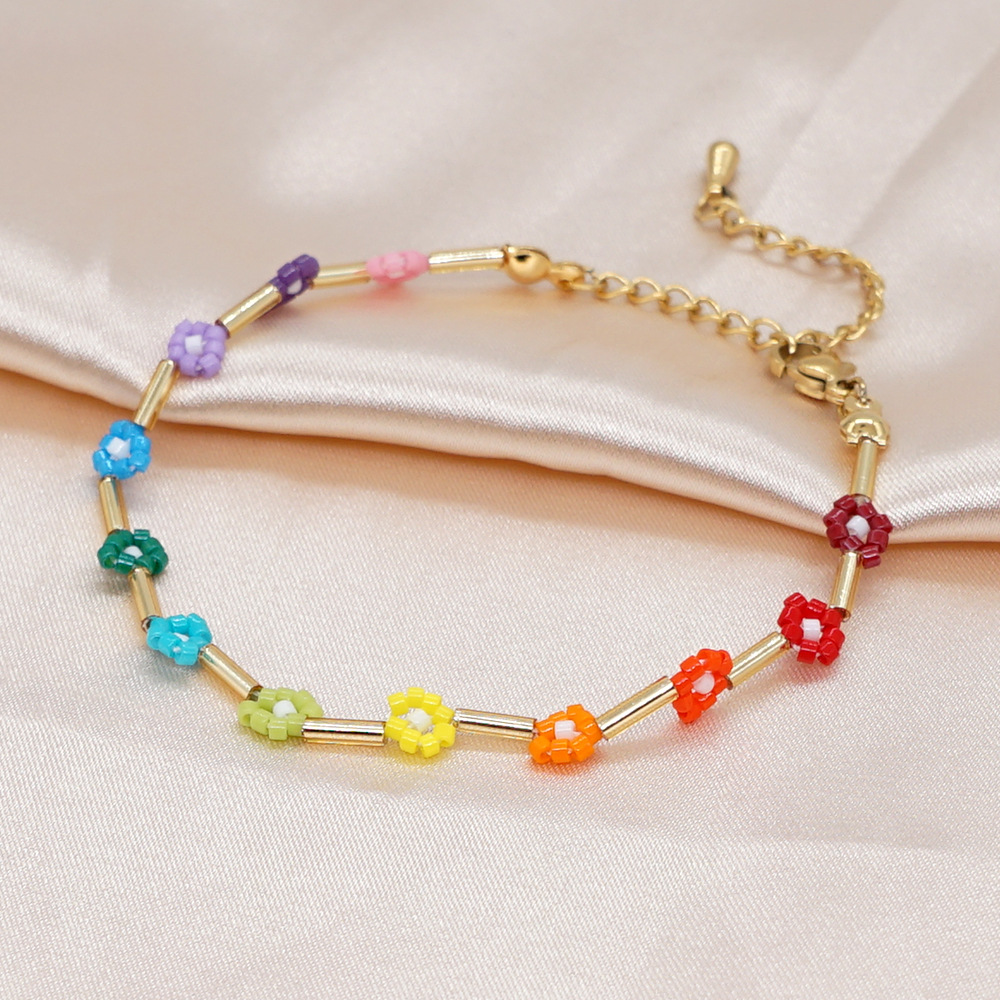 Fashion Miyuki Bead Bracelet Beaded Rainbow Daisy Bracelet display picture 4