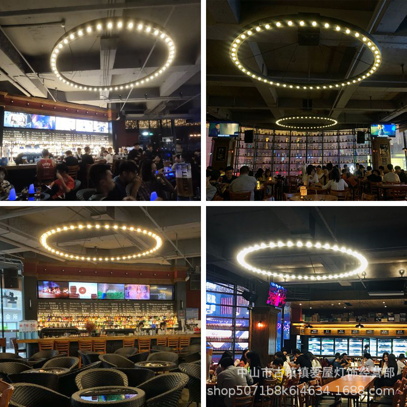 Industrial Style Music Bar Lamp Restaurant Chandelier Loft Creative Round Ring Circle Hot Pot Restaurant Dimming Lamps